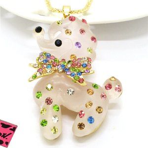 NEW Betsey Johnson Poodle Necklace with Multi-Colored Crystals Dog Puppy